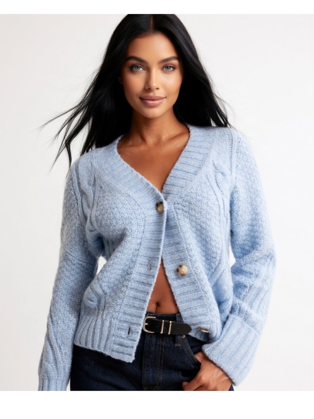 Abercrombie & Fitch smoke blue Mint  Chenille Chunky Knit Cardigan Size L